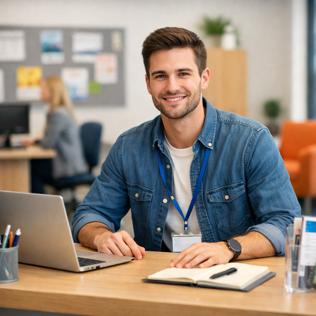 photographic une photo dans le style de mon site web qui represente un student service assistant ne met pas de texte dans limage peut etre dans un sty-1